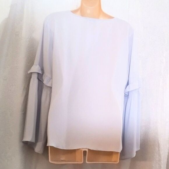 LOFT Baby Blue Romantic Ruffled Bell Sleeve Blouse Size Small - Picture 3 of 3